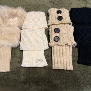 4 Pair Cozy Cable Boot Cuffs with Button Accents  or Faux Fur; Cream and Black